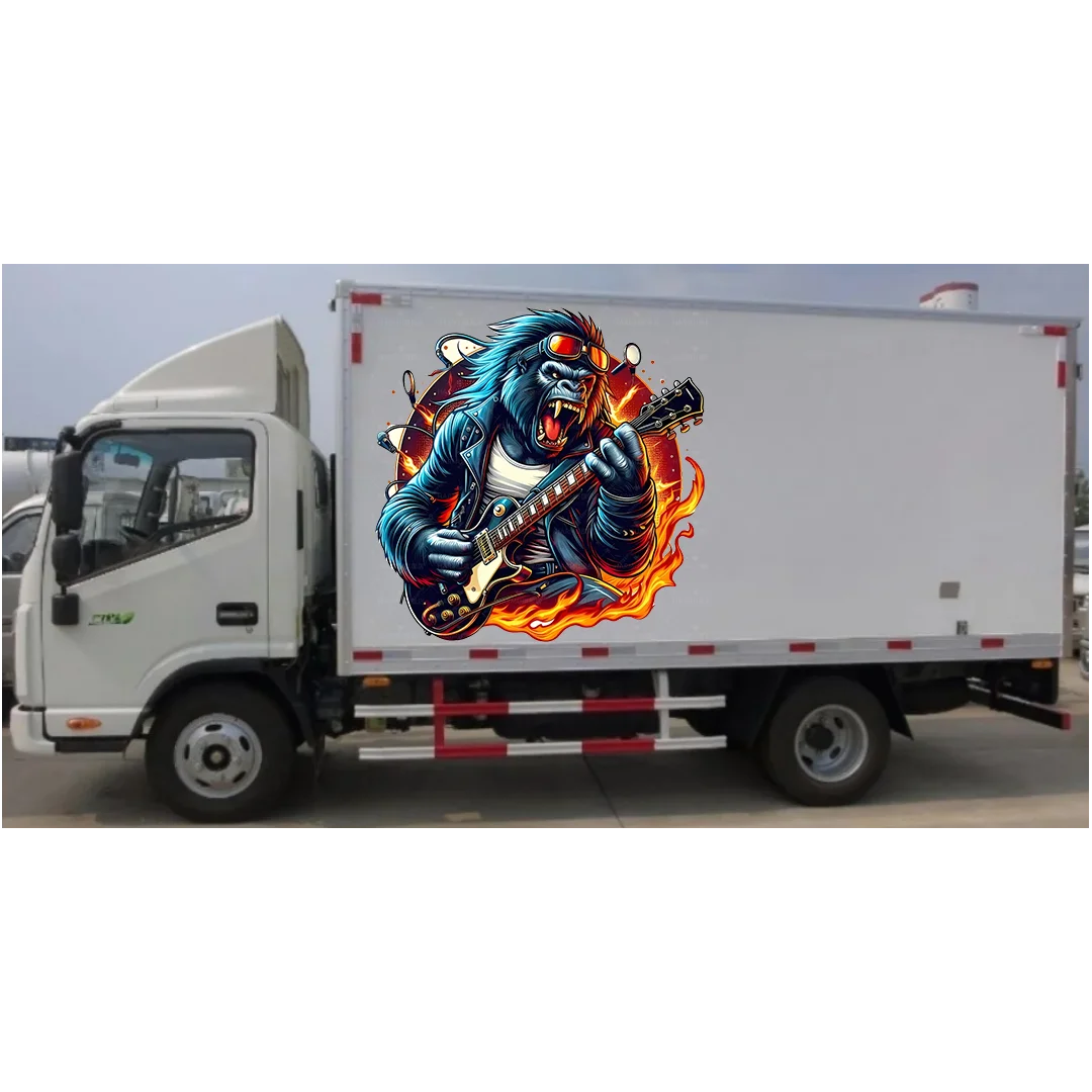 Waterproof Self-Adhesive Stickers - Rockstar Guitarist & Wild Chimpanzee for Fridge, Truck, Door Decor
