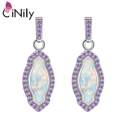 CiNily Created White Fire Opal Purple Zircon Cubic Zirconia Silver Plated Wholesale Jewelry for Women Stud Earrings 1