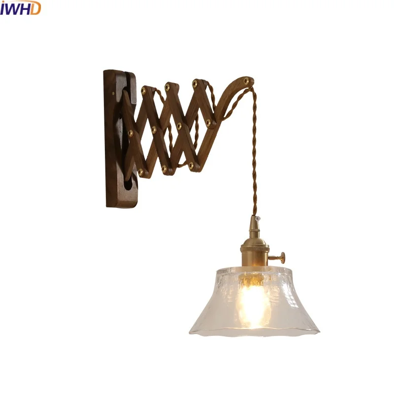 

IWHD Walnut Copper LED Wall Lights Fixtures Balcony Bedroom Living Room Home Decor Modern Bedside Lamp Applique Da Parete