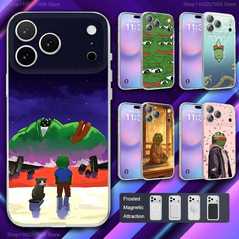 

P-Pepes The Frog Funny For iPhone 11,12,15,14,13,17,16,Pro,Plus,E,Max,Air,Mini Magnetic Frosted Cover Phone Case