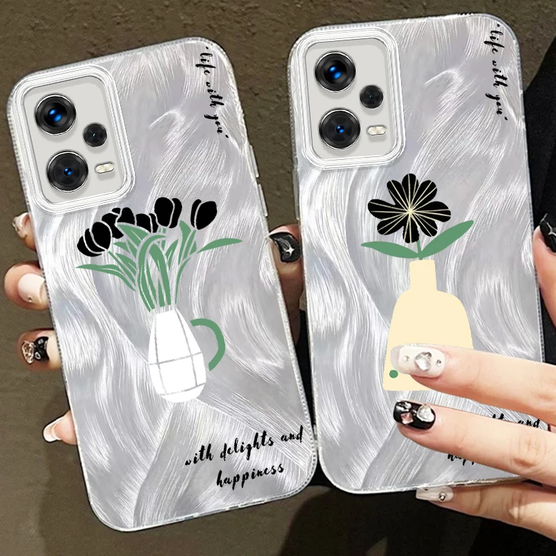 

Lucky Vase Flower Minimalist For Xiaomi Redmi Note 13 12 11 11S 10 10S 9 9S 8 Pro Plus Max 5G Feather Yarn Funda Phone Case