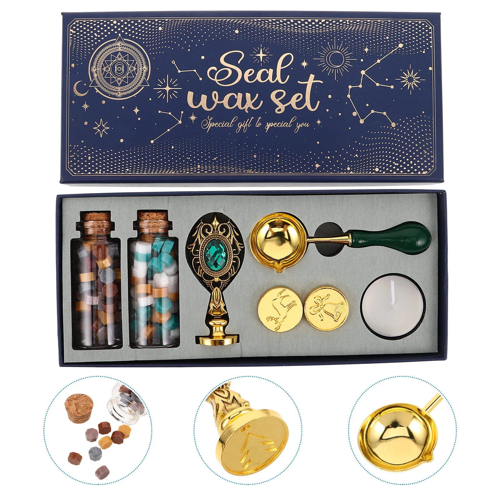 

1Set Christmas Wax Seal Stamp Kit Reindeer Xmas Tree Jingle Bell Design For Envelopes Letters Diy Stationery Decor Wax Sealing