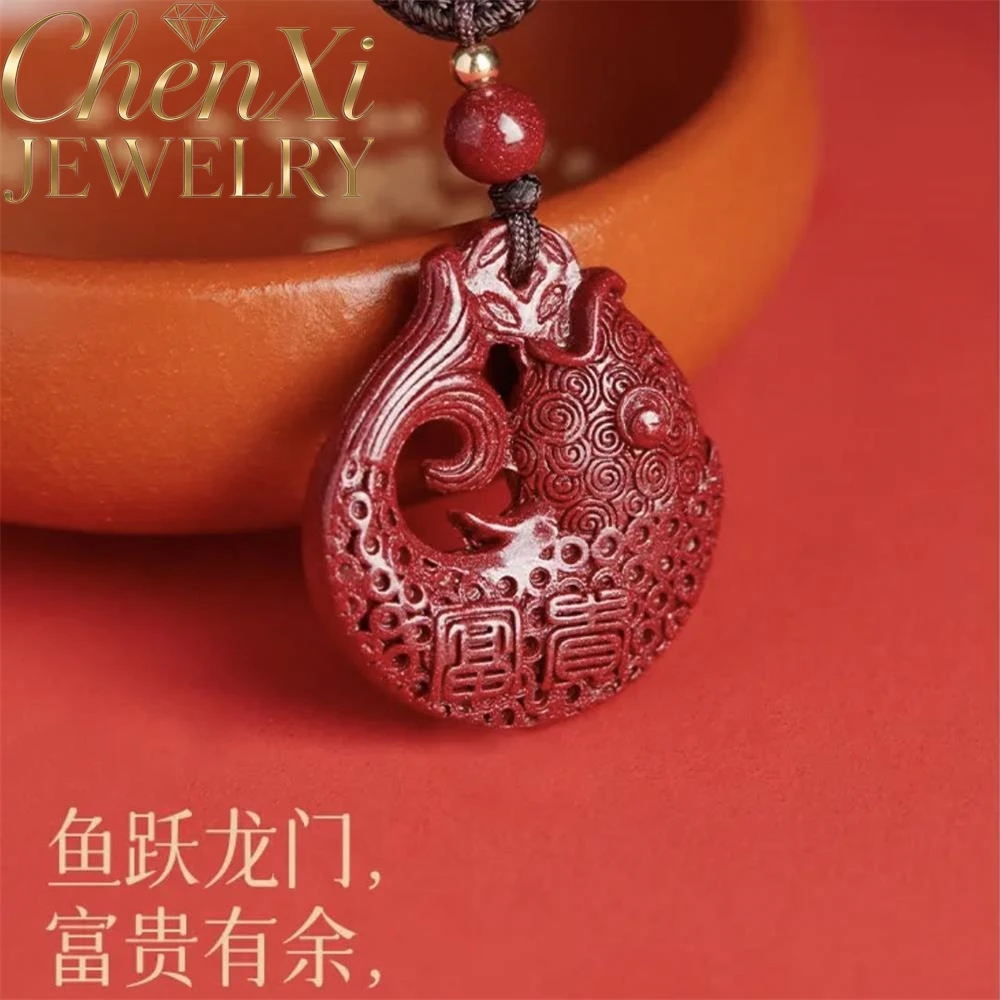 

High-End Cinnabar Hollowed-Out Koi Pendant Luxury Quality Fashion Fine Jewelry Exquisite Elegant Popular Mascots Amulets Gift