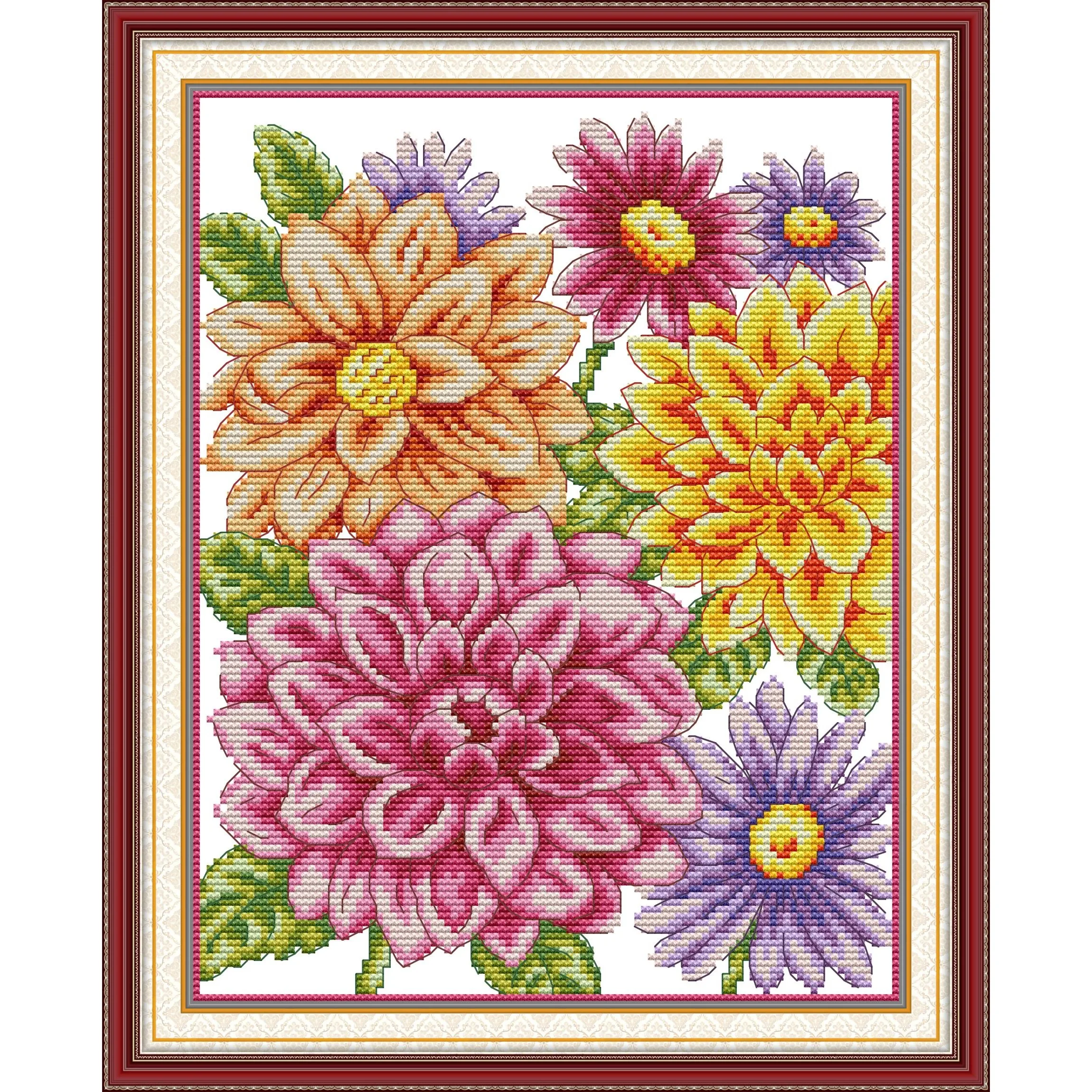 

Joy Sunday Pre-printed Cross Stitch Kit Easy Pattern Aida Stamped Fabric Embroidery Set-Autumn Flowers