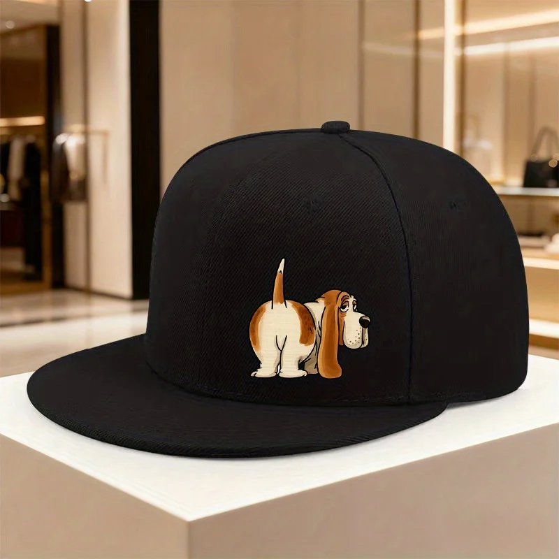 1pc, Adjustable Hip-Hop Cap Featuring Cartoon Hound, Lightweight Printed Craft Women'S Hat, Hound'S Back View Men'S Trendy Cap,