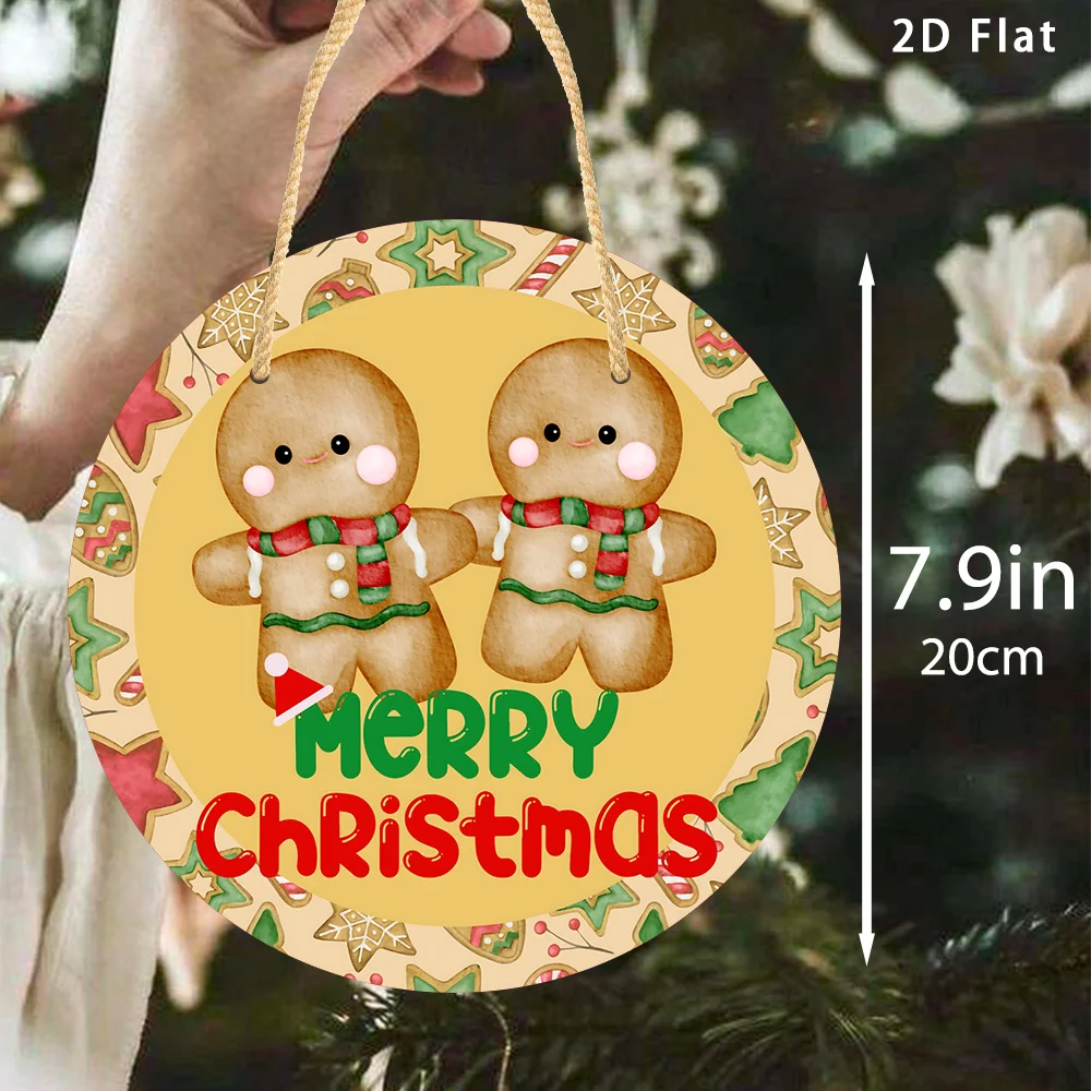 2D Flat, Handmade-Style Farmhouse Christmas Sign with Gingerbread for Man - Artificial Hanging Ornament Suitable for Doorways, P