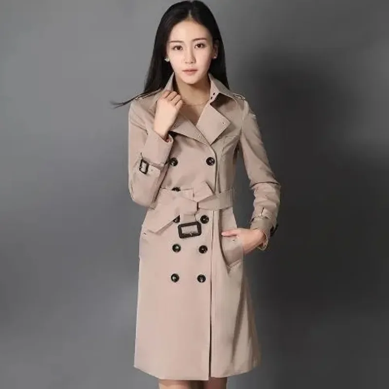 

2023 Autumn Women Double Breasted Trench Coats Slim British Style Ladies Outerwear Windbreaker Medium Length Coat Harajuku