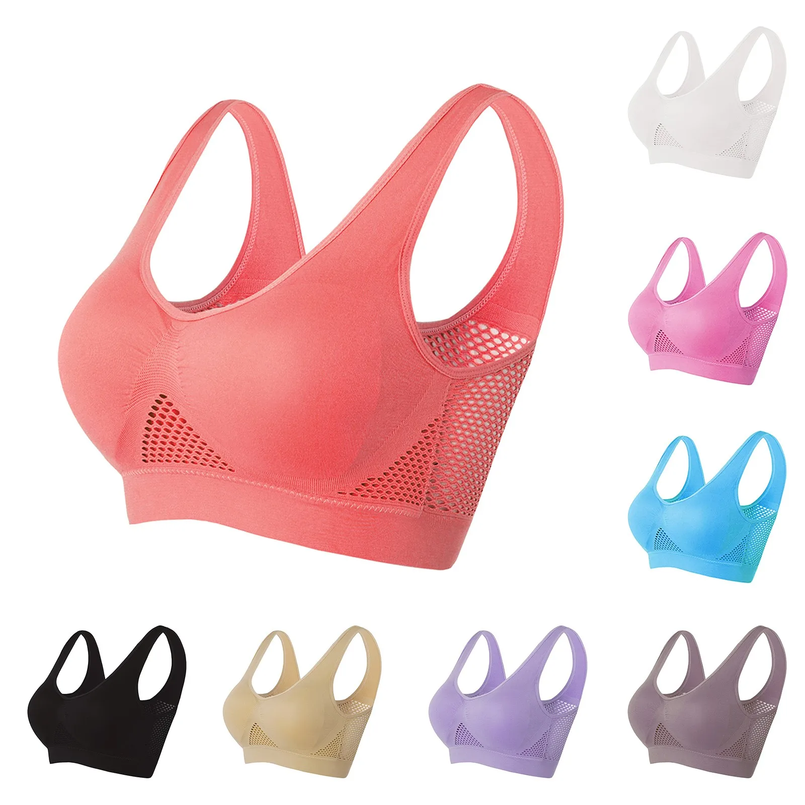 

7XL Large Size Sports Bra For Women Solid Color Push Up Bralettes Sheer Mesh Seamless Lingerie 2024 Breathable Gym Yoga Bra