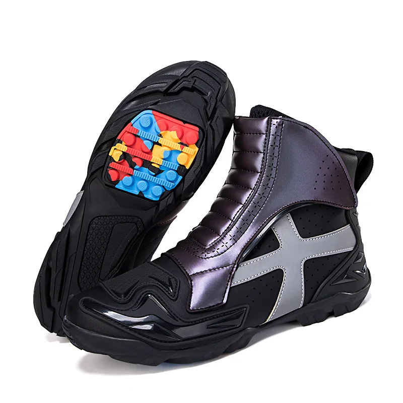 Men Motorcycle Racing Boots Leather Motorcyclist Boot Motocorss Shoes With Gear Shift Protective Pad Anti-slip Rubber Sole Shoes