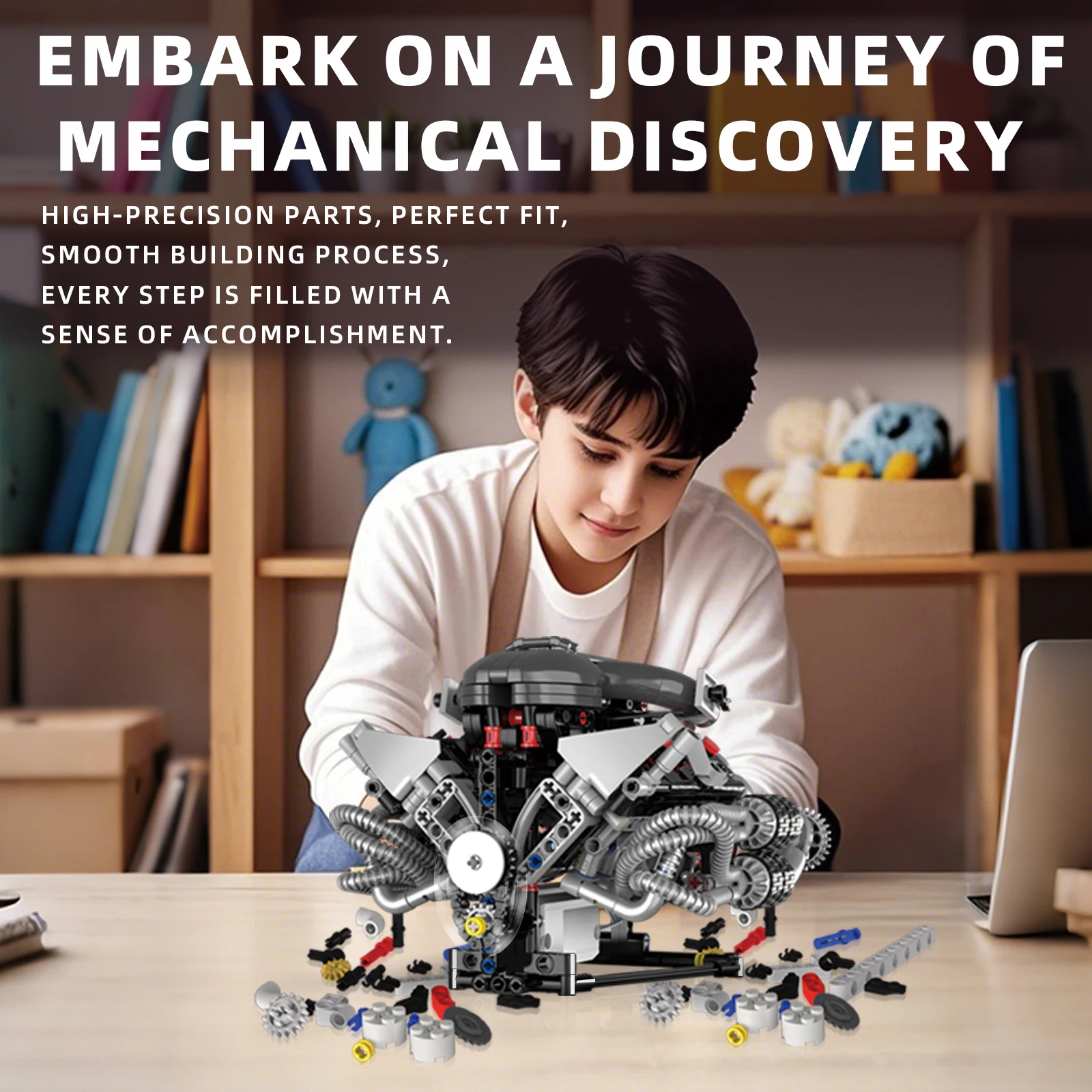 

689Pcs Technical Car Part Building Block Motorized V8 Engine Model LED Light Mechanical Assembly Brick Toys Kids Christmas Gift