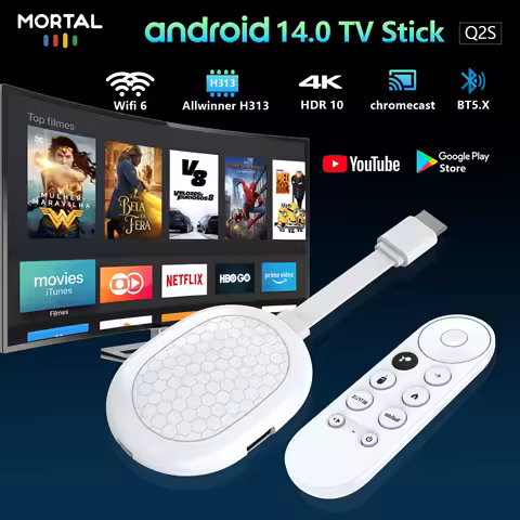 Mortal TV stick Android 14 WiFi 6 Google Chromecast Allwinner H313 BT5.X Voice Remote Netflix 4k HDR10 2G16G Dongle Mini Tv Box