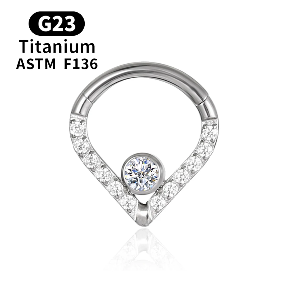 G23 Titan Runde Hoop D Form Nasenring Daith Herz Ohrring 16G CZ Scharniersegment Ohr Tragus Knorpel Helix Piercing Schmuck – Detail 16