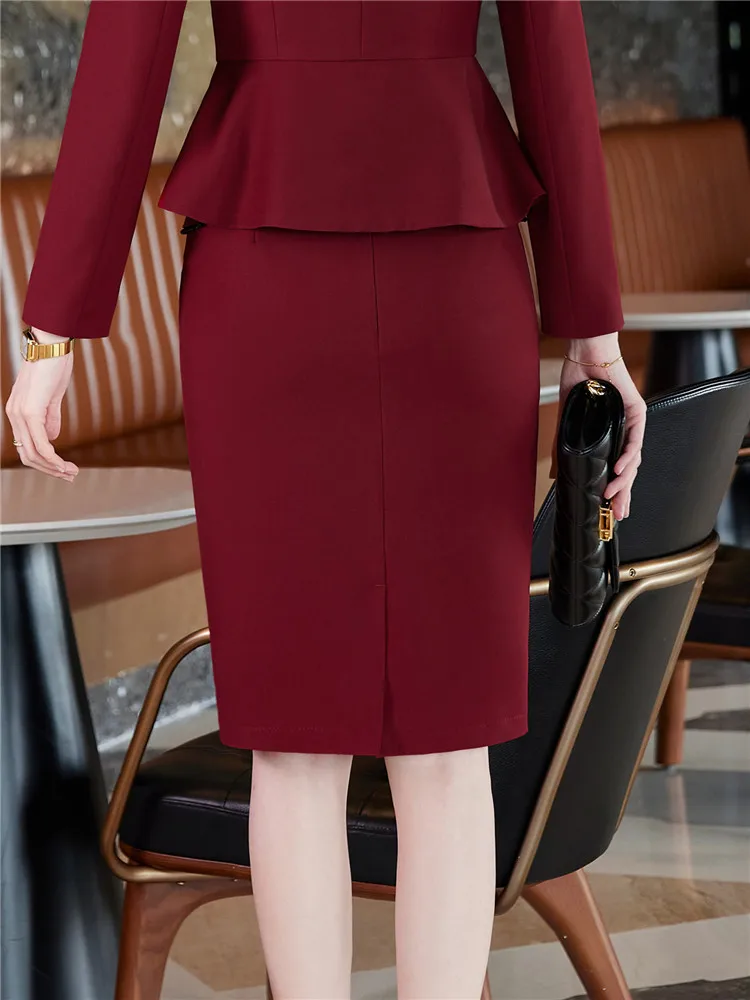 Women's  Ladies High-waisted Knee Length Skirt with Pocket Black Wine Red Office Ladies Spring Summer 2024