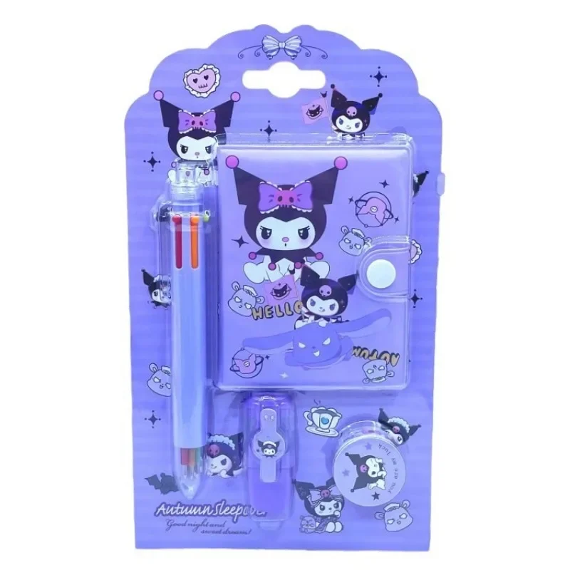4pcs/set Sanrio Kuromi Melody Cute Notebook Multi-color Pen Portable Student Stationery Set Learning Supplies Gift