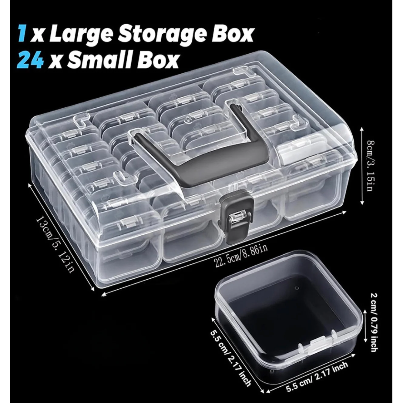 24-Compartment High-Transparency Storage Box — Enlarged, High-Capacity Outer Structure — Dustproof & Portable — Dedicated Organi