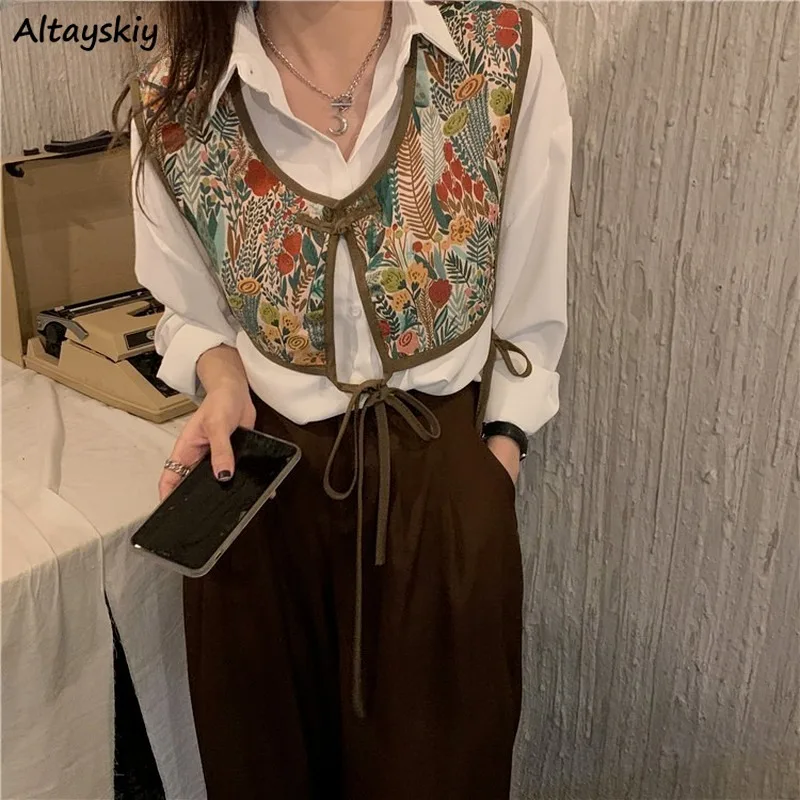 

Vintage Vests Women Streetwear Korean Style Retro Spring Clothing Ladies Outwear Loose All-match Casual Cropped Tops Preppy Chic