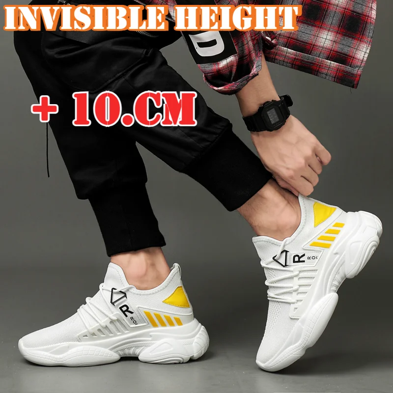 Four Seasons Pop Daddy Shoes Invisible Shoes Men 10cm Breathable Flying Mesh Couple 36-44 Size Digital Display High Temperament