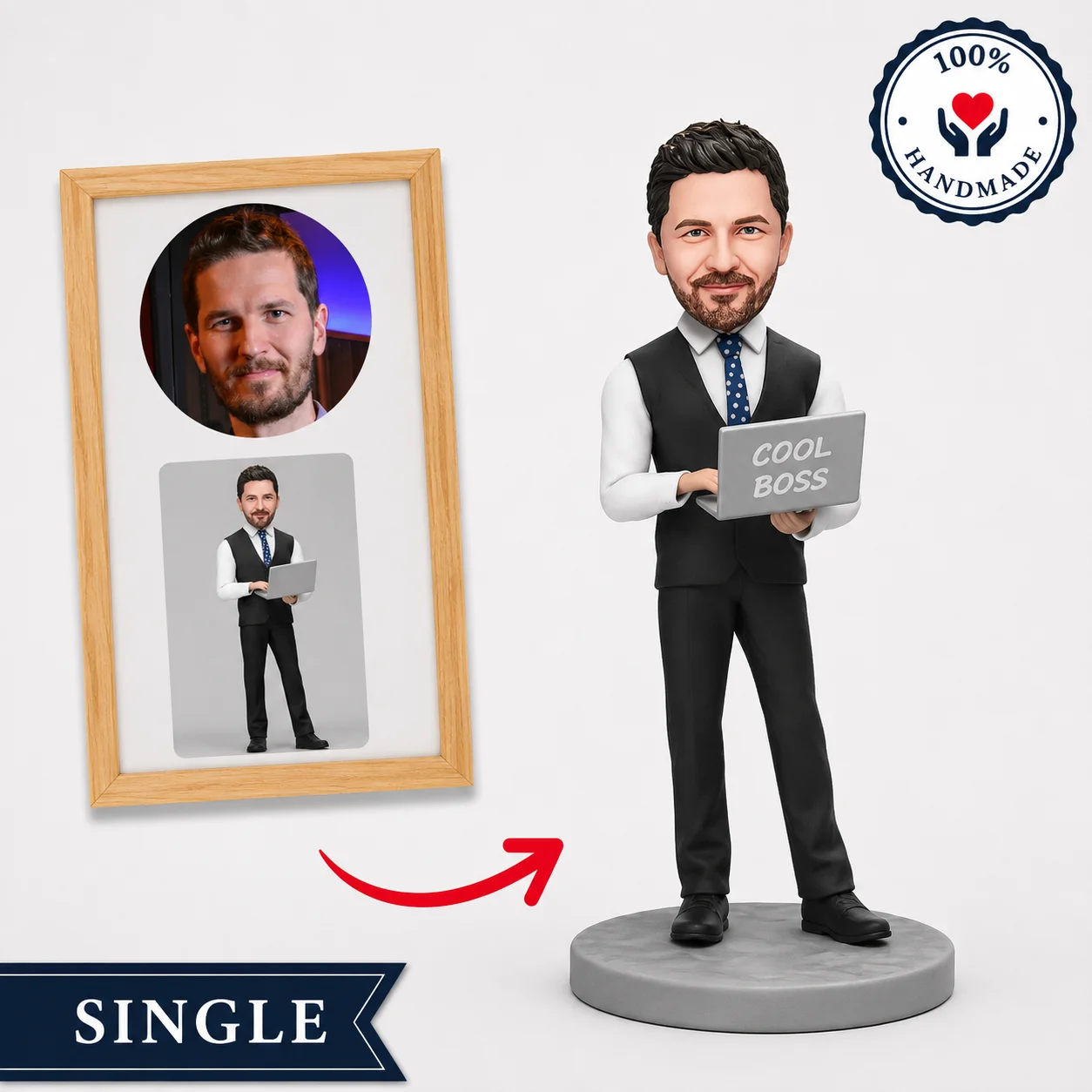 Personalized Cool Boss Figurine from Photo Custom Handmade Bobblehead Office Desk Gift for Manager