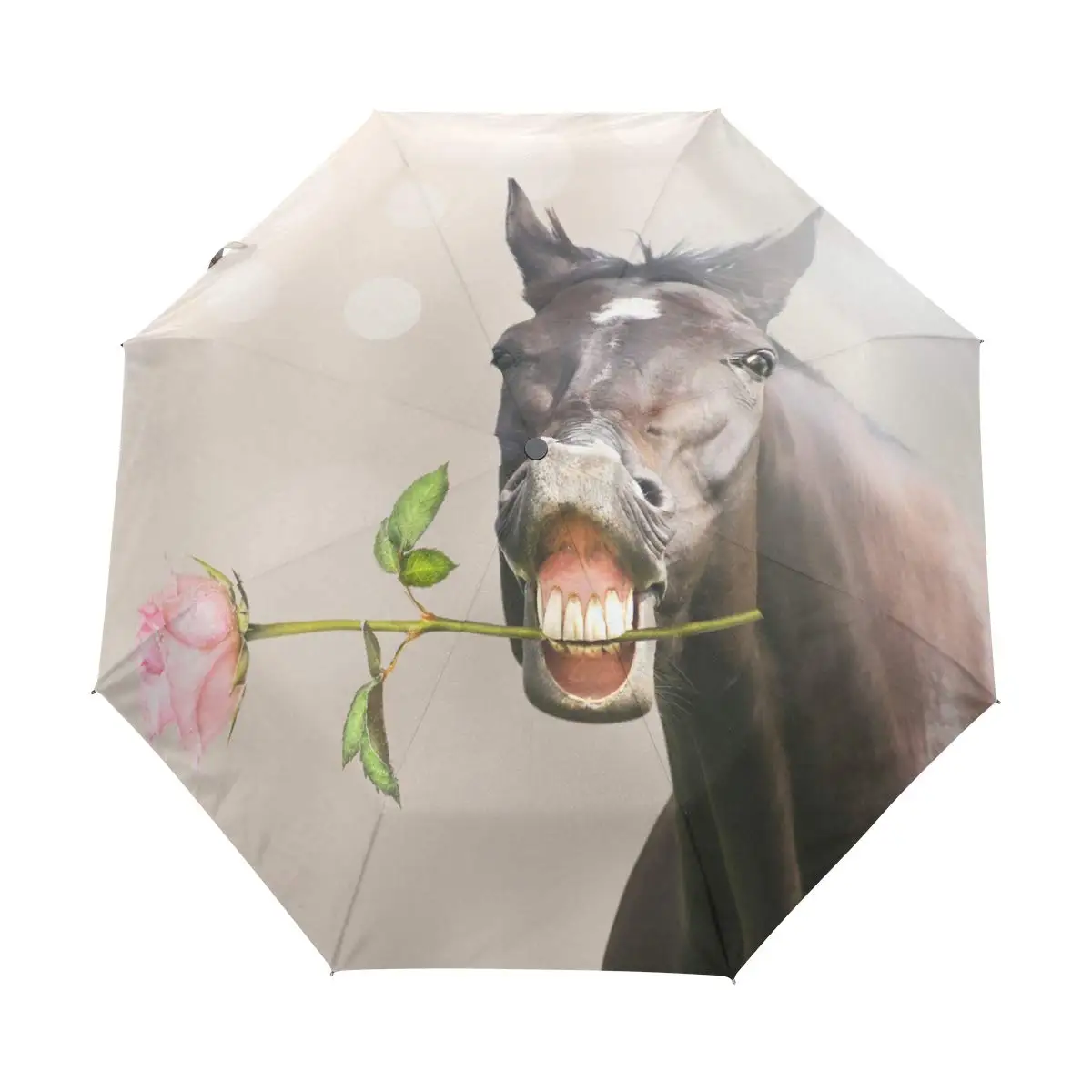 

Funny Oil Painting Horse Rain Sun Umbrellas Watercolor Farmhouse Animal Lightweight Windproof Folding Travel Umbrella for Adults