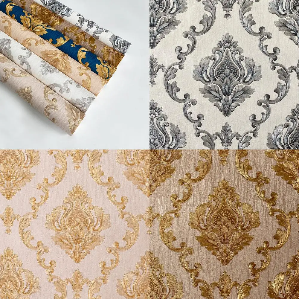 Deep Blue 3D European Large Flower Wallpaper for Bedroom Living Room Background Hotel Luxury Damask Embossed Wallpaper
