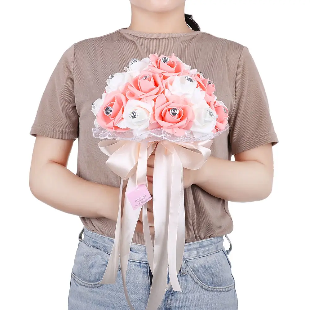 Crystal Wedding Flowers Western Wedding Flower Simulation Rose Flower Small Bouquet Rhinestone Lace Hand Bouquet