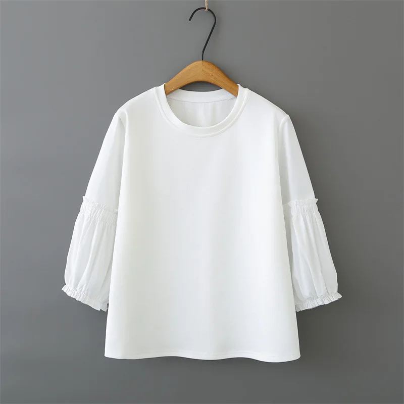 

2026 Spring Summer Plus Size T-Shirt Women Korean Fashion Three Quarter Sleeve Bud Sleeve Casual Loose Top Tee 2601
