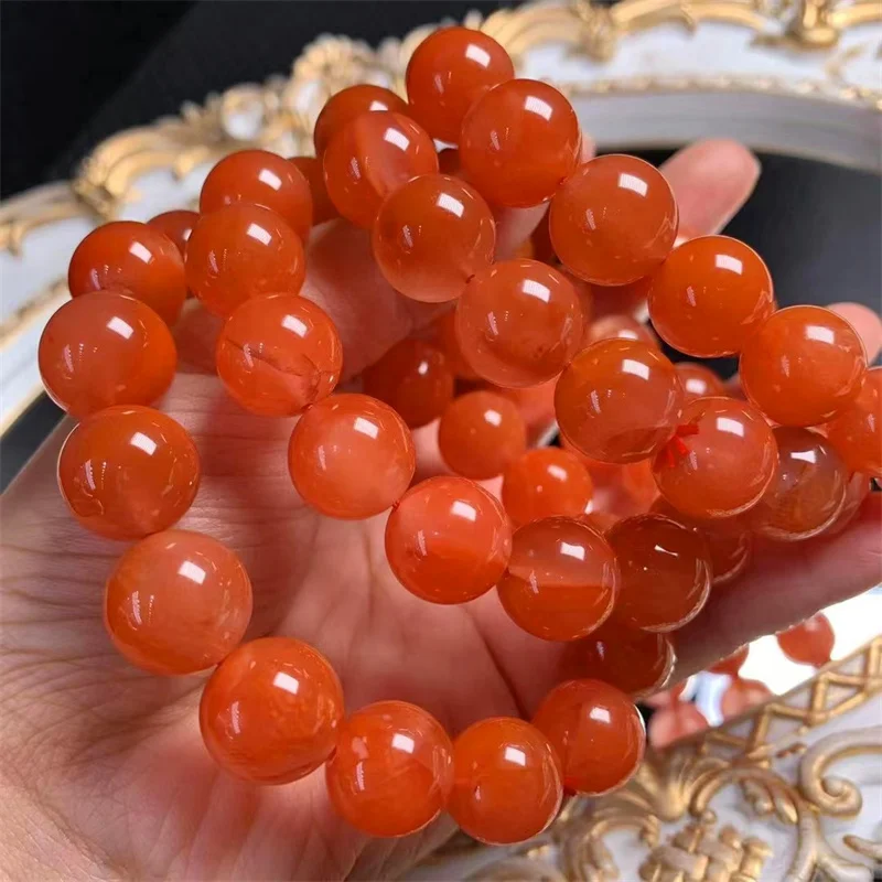 Natural Red Agate Bracelet Handmade Reiki Crystal Fortune Energy Bangle Mineral Woman Amulet Jewelry Gift 13mm