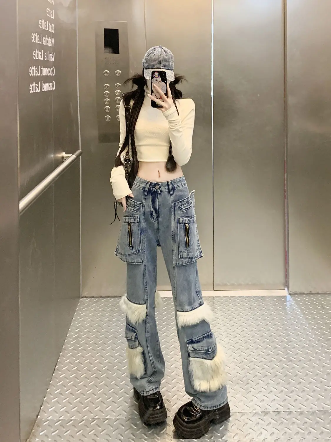 Women Y2k Vintage Streetwear Harajuku Low Rise Denim Flare Pants 2025 Autumn Winter 2000s American Retro Trousers Cargo Jeans