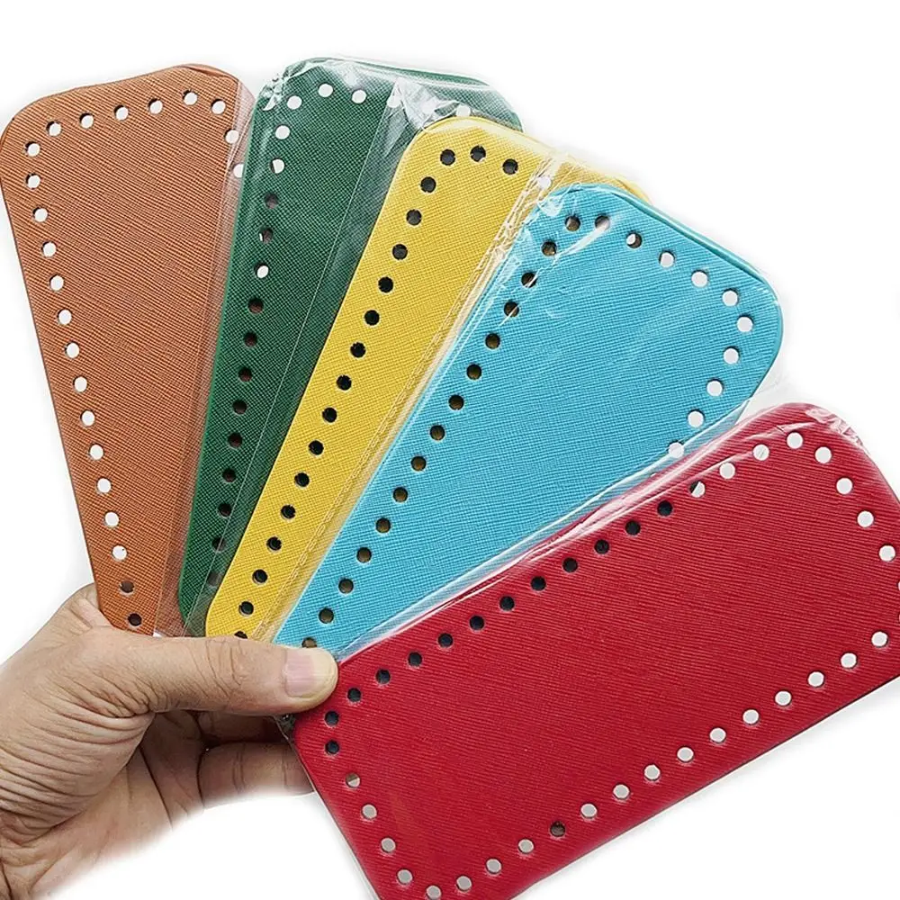 PU Leather Crochet Bag Bottom with Holes Wear-Resistant Long Bag Bottom Rectangle Making Bags Purse Knitted Bag Base