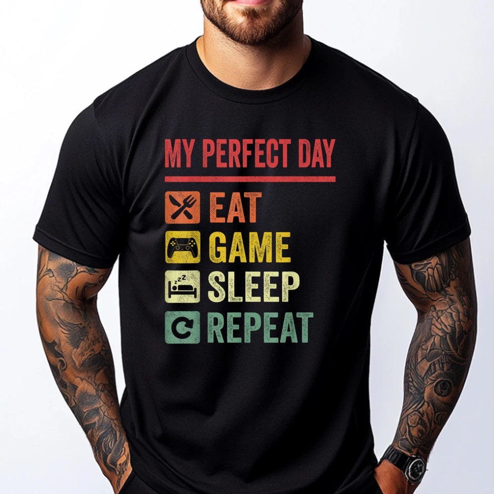 

My Perfect Day Video Games Funny Cool Gamer Tee Gift Graphic Tee Shirt Man Clothes Creative