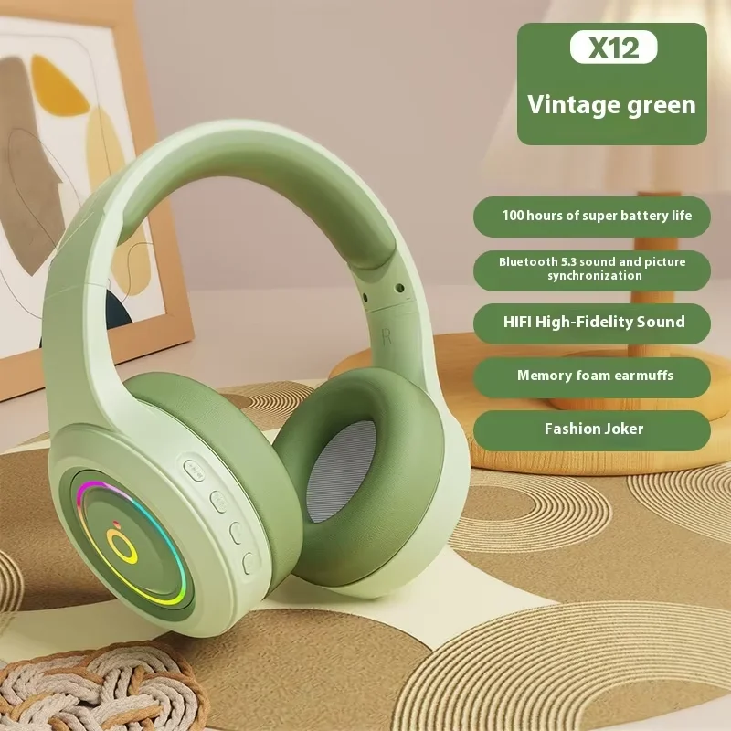 

Bluetooth 5.3 Wireless Headset Support AUX Cable and TF Card Playback RGB Breathing Light 100H Long Battery Life Game Headphones