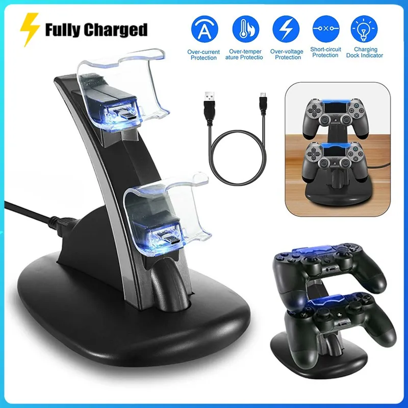 

For PS4 Controller Dual Gamepad Charging Dock Game Controller Charger Dock Stand LED Dual DS4 Dualshock 4 Controller Charger