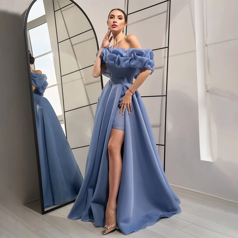 

New Arrival Strapless A-Line Detachable Evening Dresses High Slip Off the Shoulder Floor-Length Prom Dress Formal Dress