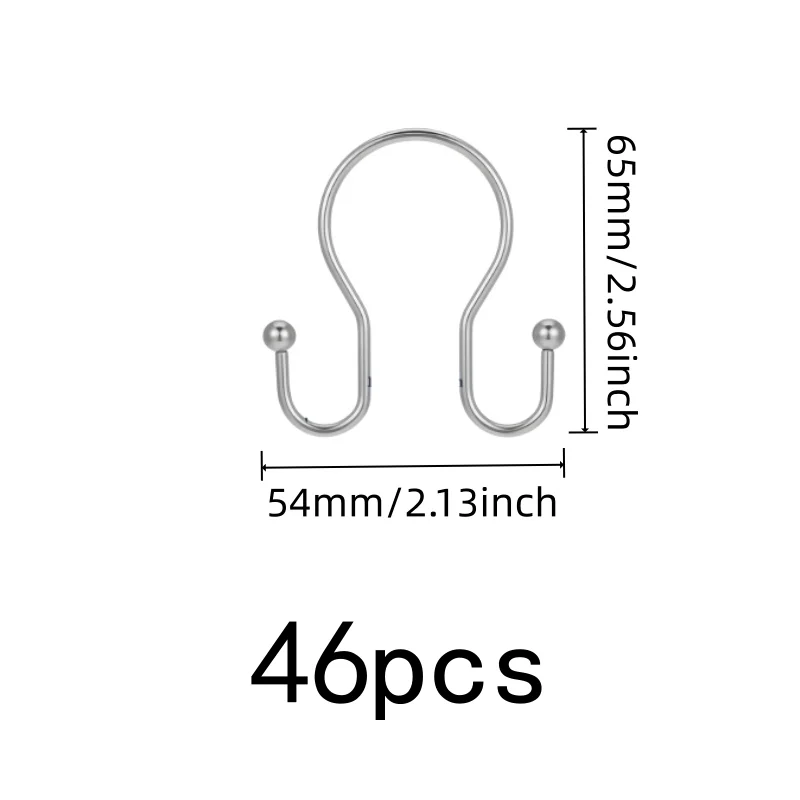 46 pcs Silver Iron Double Ear Shower Curtain Rings, Smooth Sliding, Fits Various Bathroom Shower Rods, Easy to Install