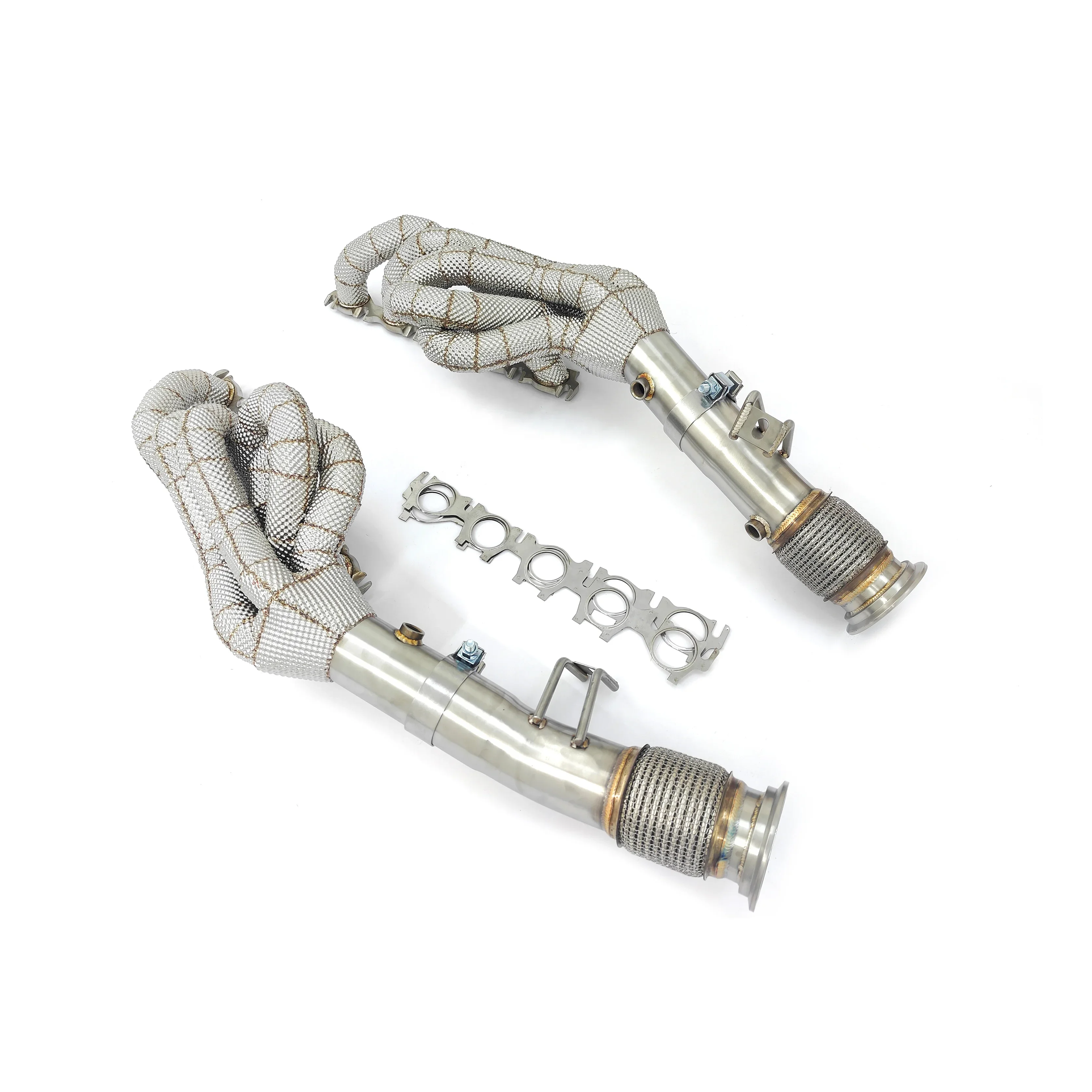 CSZ Exhaust Pipes Manifolds for Audi R8 V10 5.2L Racing Long Tube Headers Ss304 Heat Shield Wrapped！