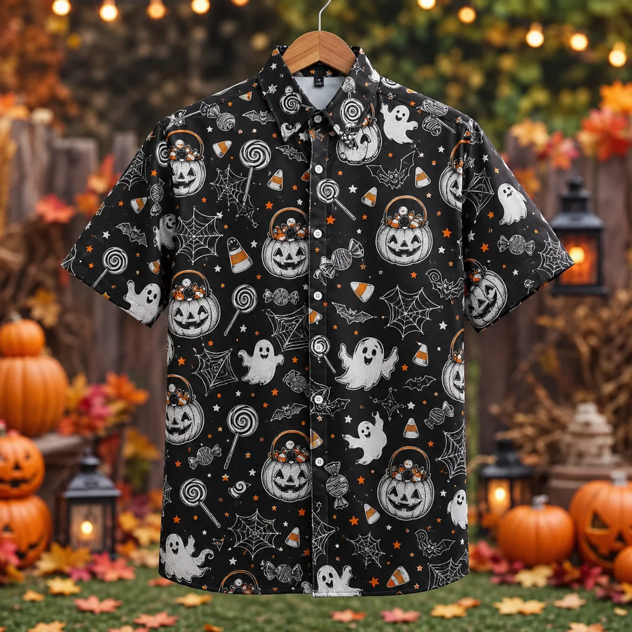 Fashion Mens Halloween Shirts Trendy Holiday Wear Short Sleeve Pumpkin Ghost 3D Printed Blouses Loose Streetwear Tops