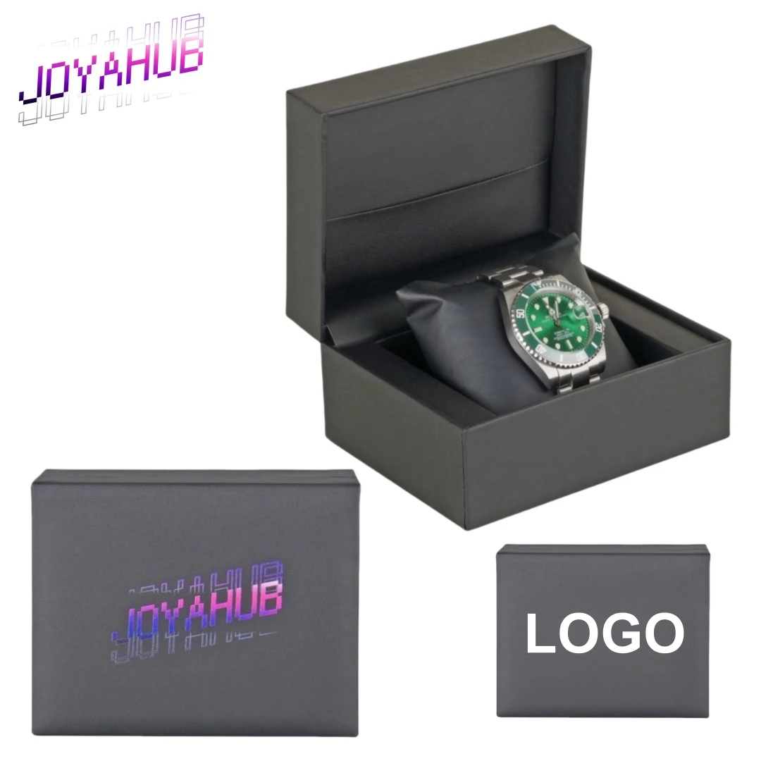 

Personalized Custom Logo Black PU Leather Watch Box WIth Large Watch Pillow Bracelet Storage Jewelry Box Watch Packaging Gift