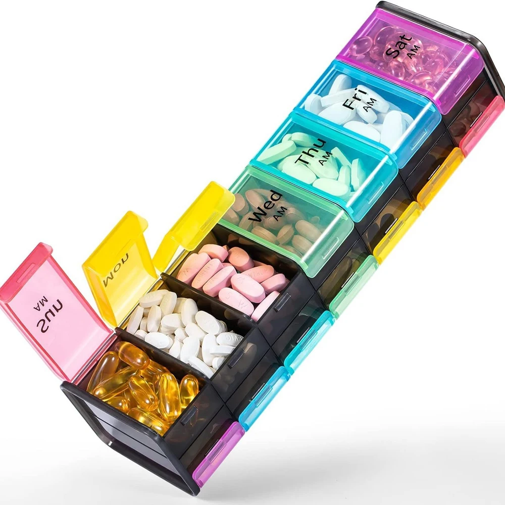Extra Large Pill Organizer 7 Day Weekly Pill Organizer with Large Compartment Pill Case,Vitamin Huge Medicine Box 2 Times a Day