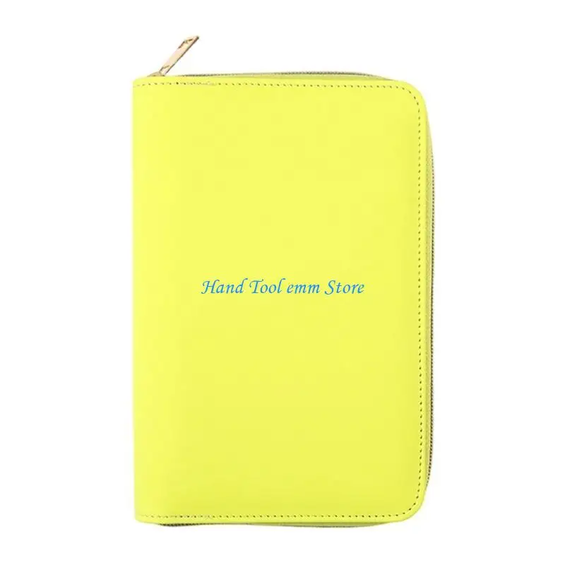 H37F Zippered Leather Notebook Binder Cover Refillable 6 Rings Binder Cover 21x14cm