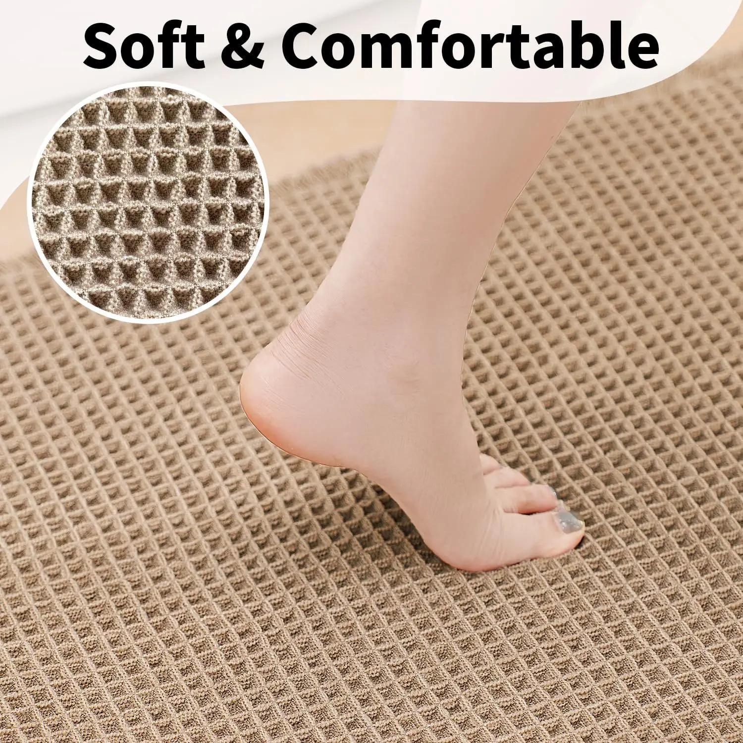 Extra Long Waffle Bathroom Rug, Super Soft Non-Slip Mat, Machine Washable & Highly Absorbent, Boho Tassels for Tub Side or Floor