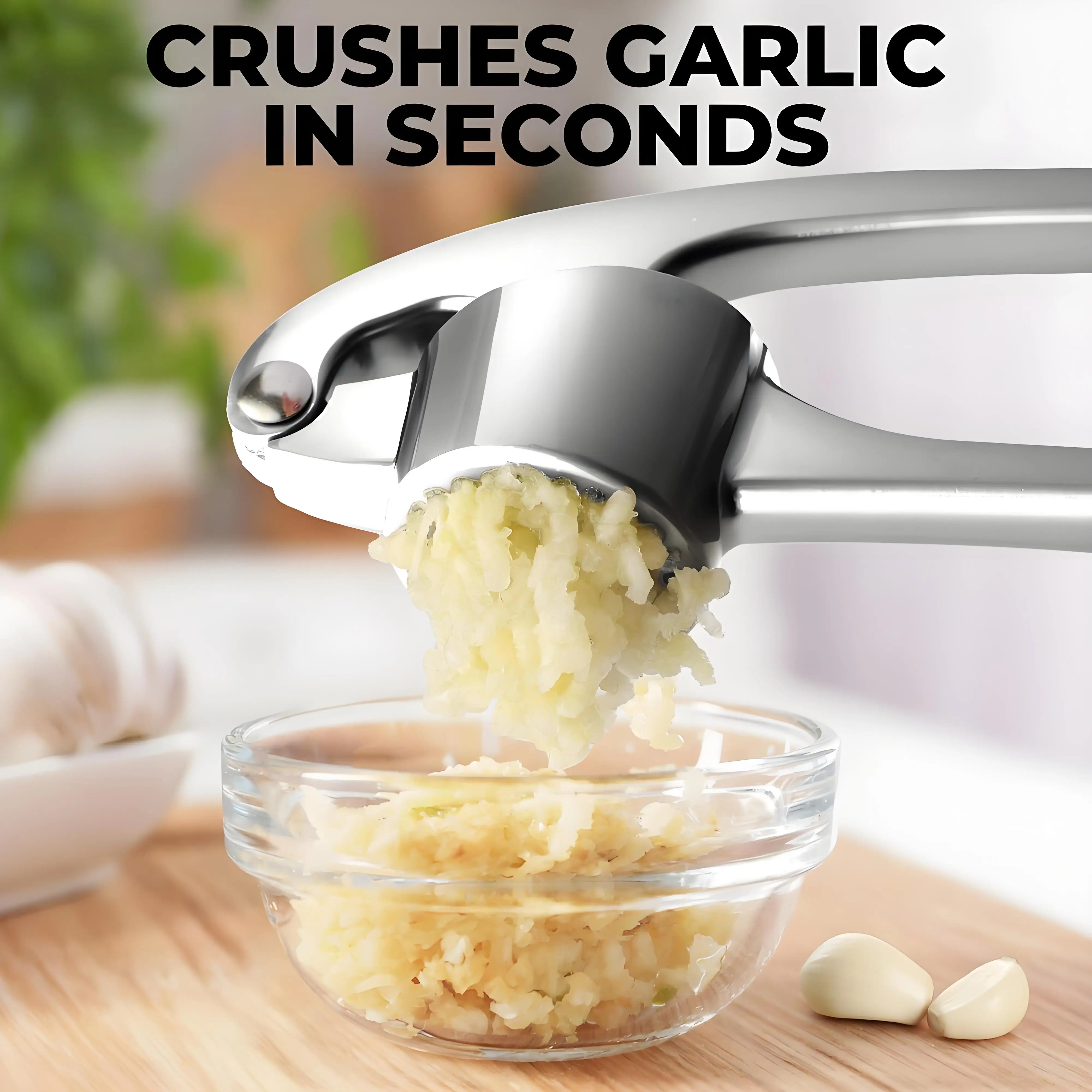 

Professional Garlic Press with Large Bowl, Rust-Proof Garlic Mincer & Silicone Peeler - Dishwasher Safe & Easy Squeeze