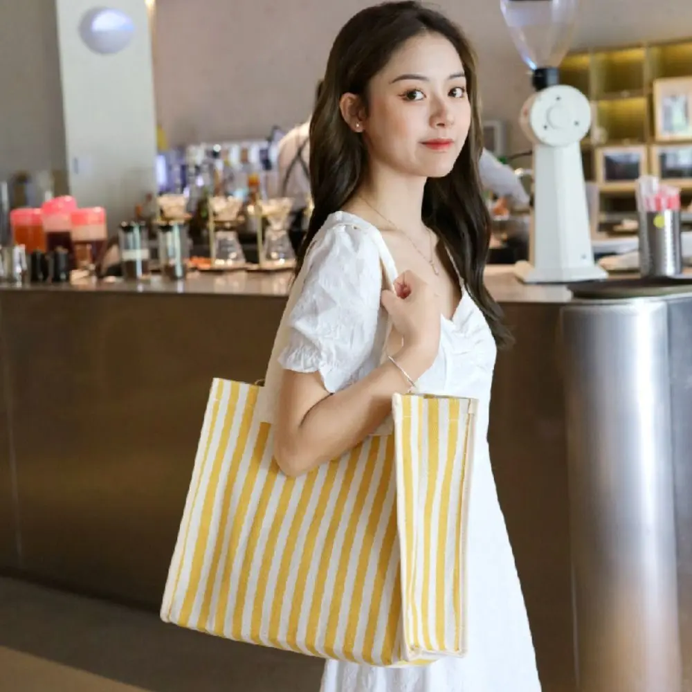 Canvas Tote Bag New Stripe Large Capacity Hand Pouch Shoulder Bag Women