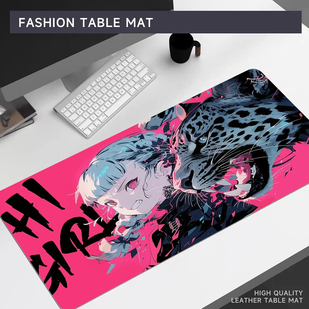 Leopard girl AI Cool Mousepad 80x30cm XL Lockedge Office Computer Desk Mat tastiera da tavolo tappetino per Mouse grande cuscino per Laptop antiscivolo