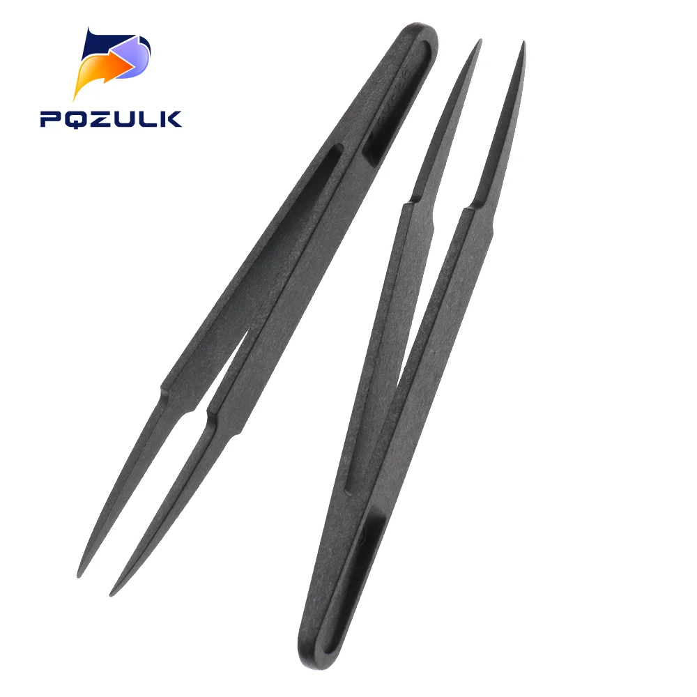 1/5PCS Plastic Tweezers 93303 Anti-Static Conductive Carbon Fiber Pliers Repair Tool Black Plastic Clamping Tool