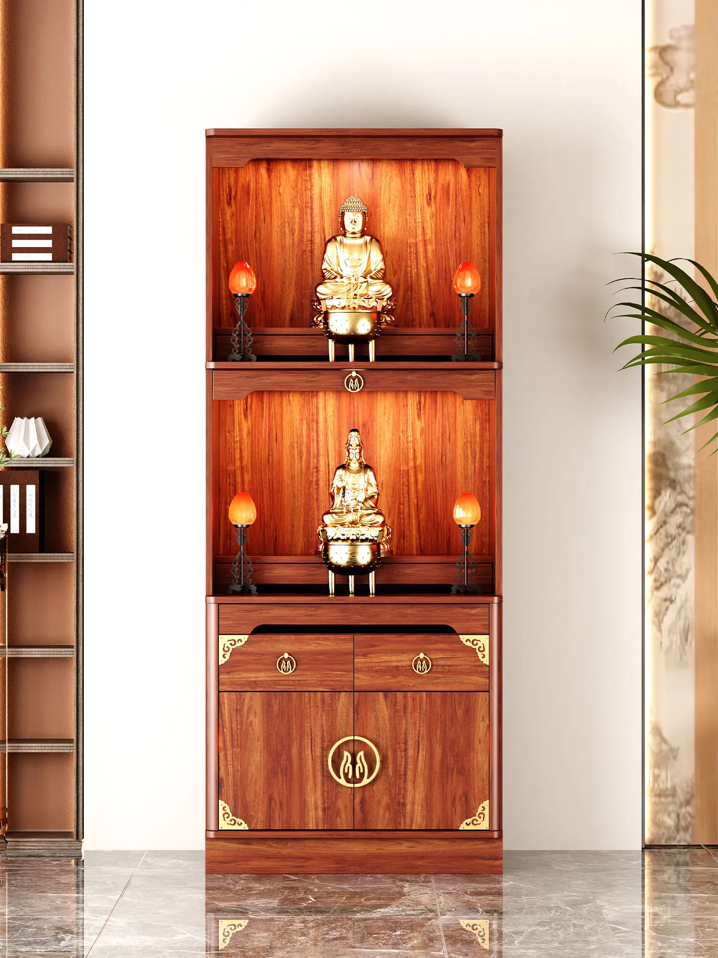 YFY Solid wood Buddhist niche cabinet New Chinese-style table Buddhist Three-layer shrine offering table God of Wealth cabinet