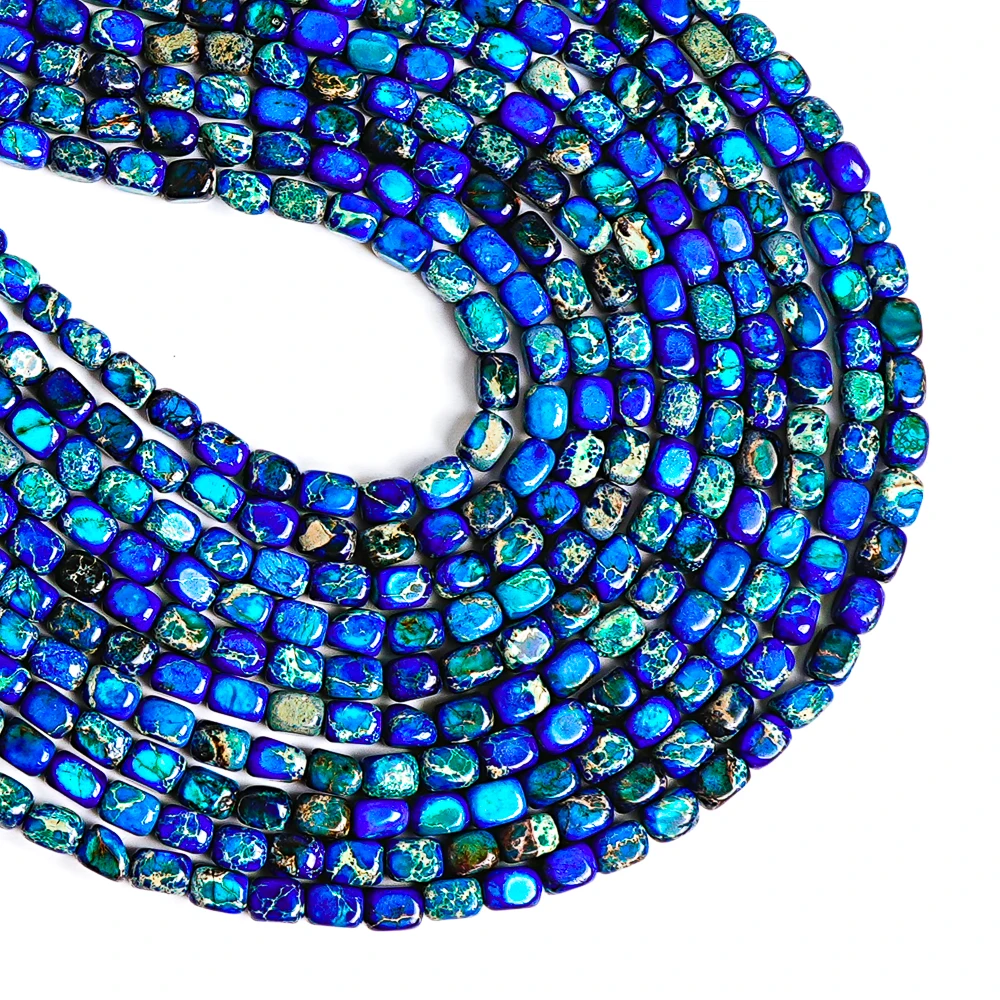 Blue Sea Sediment Imperial Jasper Cube Beads 7x5mm Handmade Loose Gemstone Beads for Jewelry Making DIY Bracelet Necklace