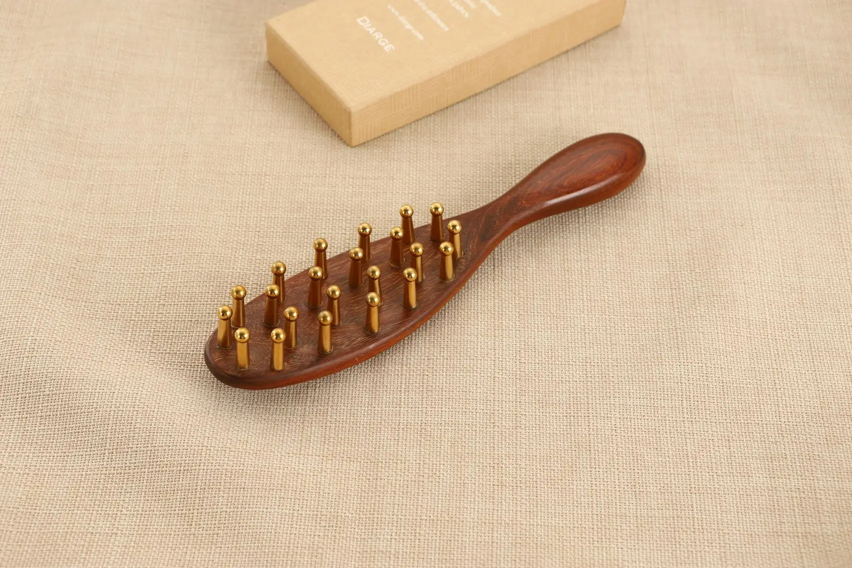 Head Massage and Guasha Tool Brass Long Handled Massage Comb Scalp Head Meridian Comb Thickened Wide Gold Wire Sandalwood Comb