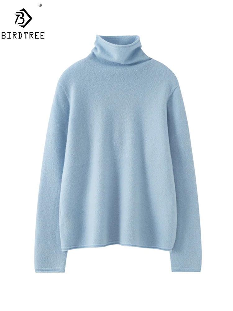 

BirdTree, 100%Pure Cashmere Elegant Sweaters, Women High Collar Solid, Fashion Bottom Knitted Pullovers, Autumn Winter T48258QM
