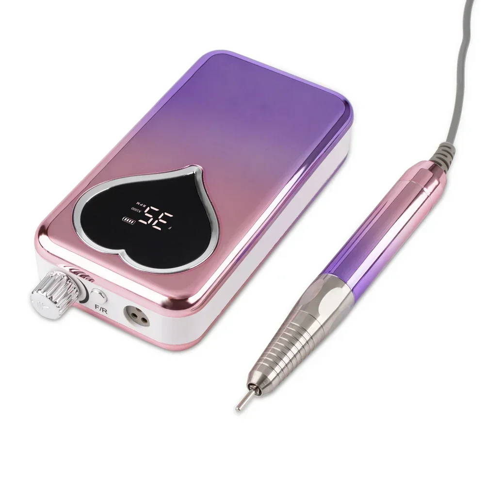 

2026 New Heart Shape Gradient Color 35000RPM Rechargeable Portable And Desktop Brushless Wireless E File Electric Nail Drill Mac