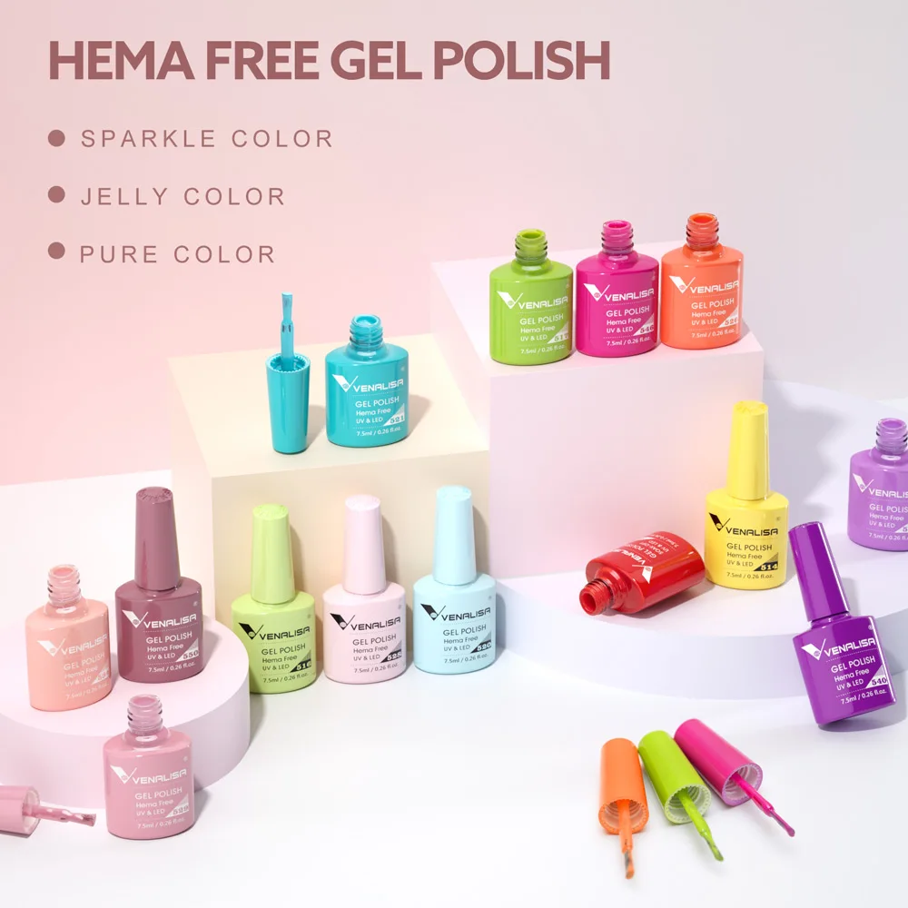 Venalisa HEMA/TPO FREE 7,5 ml Gel-Nagellack für den Sommer, Frühling, French Jelly, nacktes Rosa, Nagelgel, Glitzer, SoakOff, UV-LED, Maniküre, DIY – Detail 10